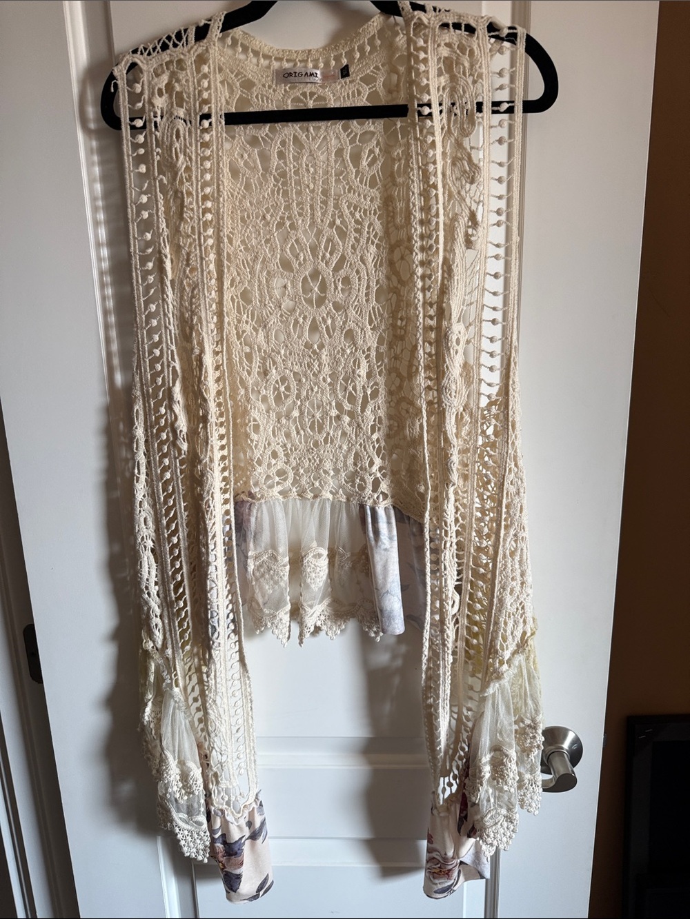 Crochet Lace Bohemian Open Front Vest - Cream